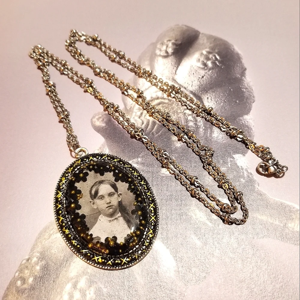 Real VICTORIAN PICTURE MzMax Resin Designs Large Pendant Necklace